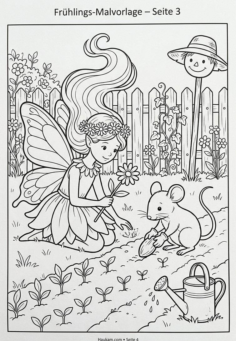 Ausmalbild Frühling : 5 zauberhafte Malvorlagen für Kinder zum kostenlosen Ausdrucken 3 Ausmalbild Frühling: Lina und eine kleine Feldmaus pflanzen gemeinsam ein Samenkorn im Gemüsegarten