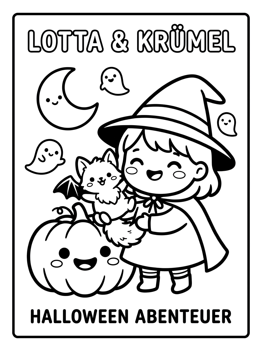 Ausmalbilder Halloween für Kinder : Wie Hexe Lotta kleinen Künstlern das Gruseln austreibt 1 Ausmalbild Halloween für Kinder: Hexe Lotta schnitzt mit Kater Krümel einen Kürbis – kostenlose Malvorlage zum Ausdrucken