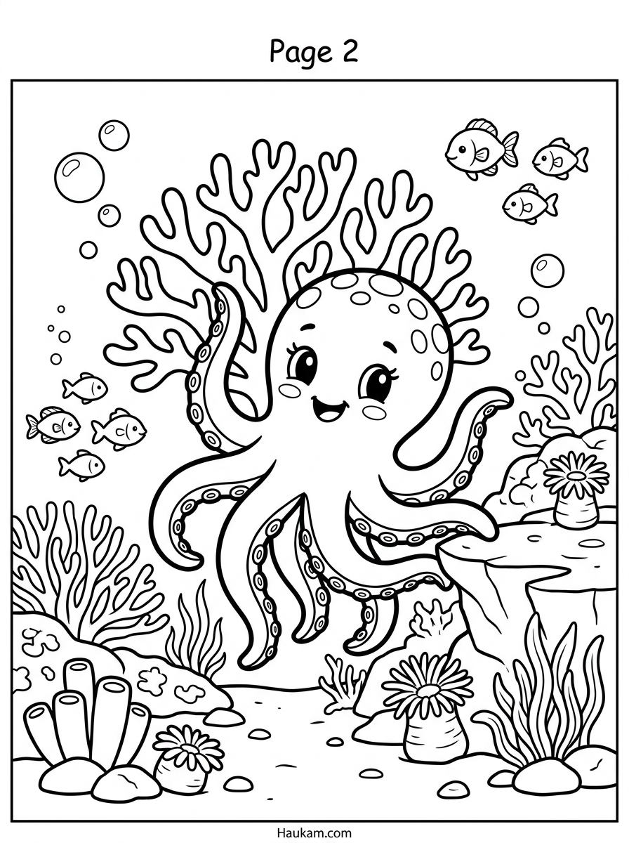 Ausmalbilder Unterwasserwelt : Eine bezaubernde Malvorlagen-Geschichte mit Ozzi dem Oktopus 2 Ausmalbilder Unterwasserwelt: Seepferdchen Perla sucht besorgt nach ihrem Freund Fini, Malvorlage für Kinder