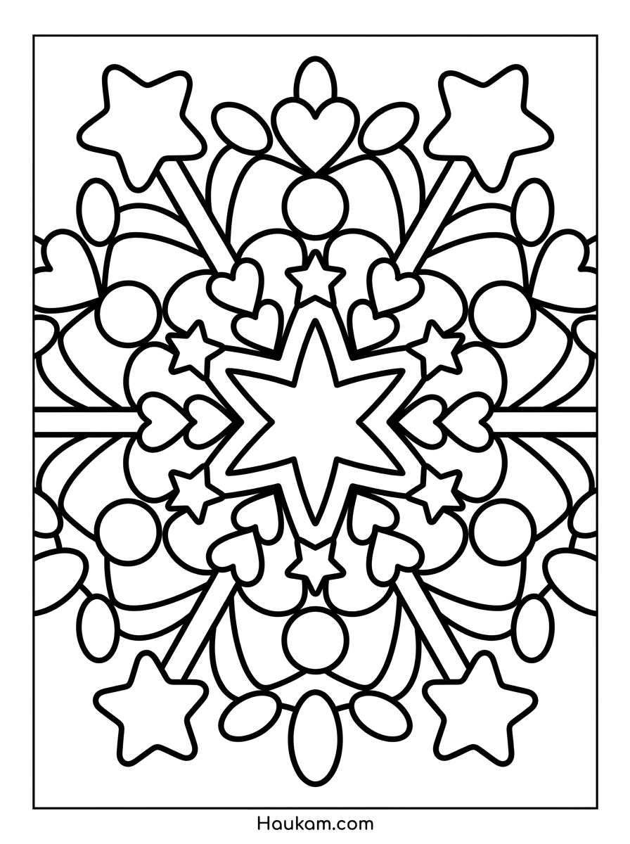 Schneeflocke Ausmalbild: Kostenlose Vorlagen für Kinder 3 Schneeflocke Ausmalbild als symmetrisches Mandala-Muster für Kinder