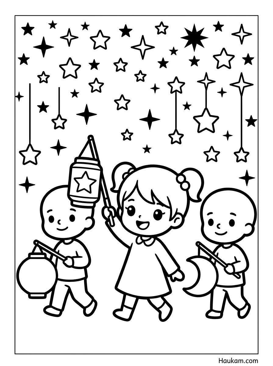 Laterne Ausmalbild: Mias Laternengeschichte zum Ausdrucken 5 Laterne Ausmalbild: Mia beim großen Laternenumzug mit anderen Kindern