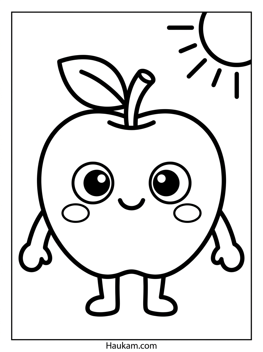Ausmalbilder Obst für Kinder: süße Gratis-Malvorlagen 1 Ausmalbilder Obst Apfel für Kinder zum Ausdrucken – süßes Obst-Motiv im Chibi-Stil
