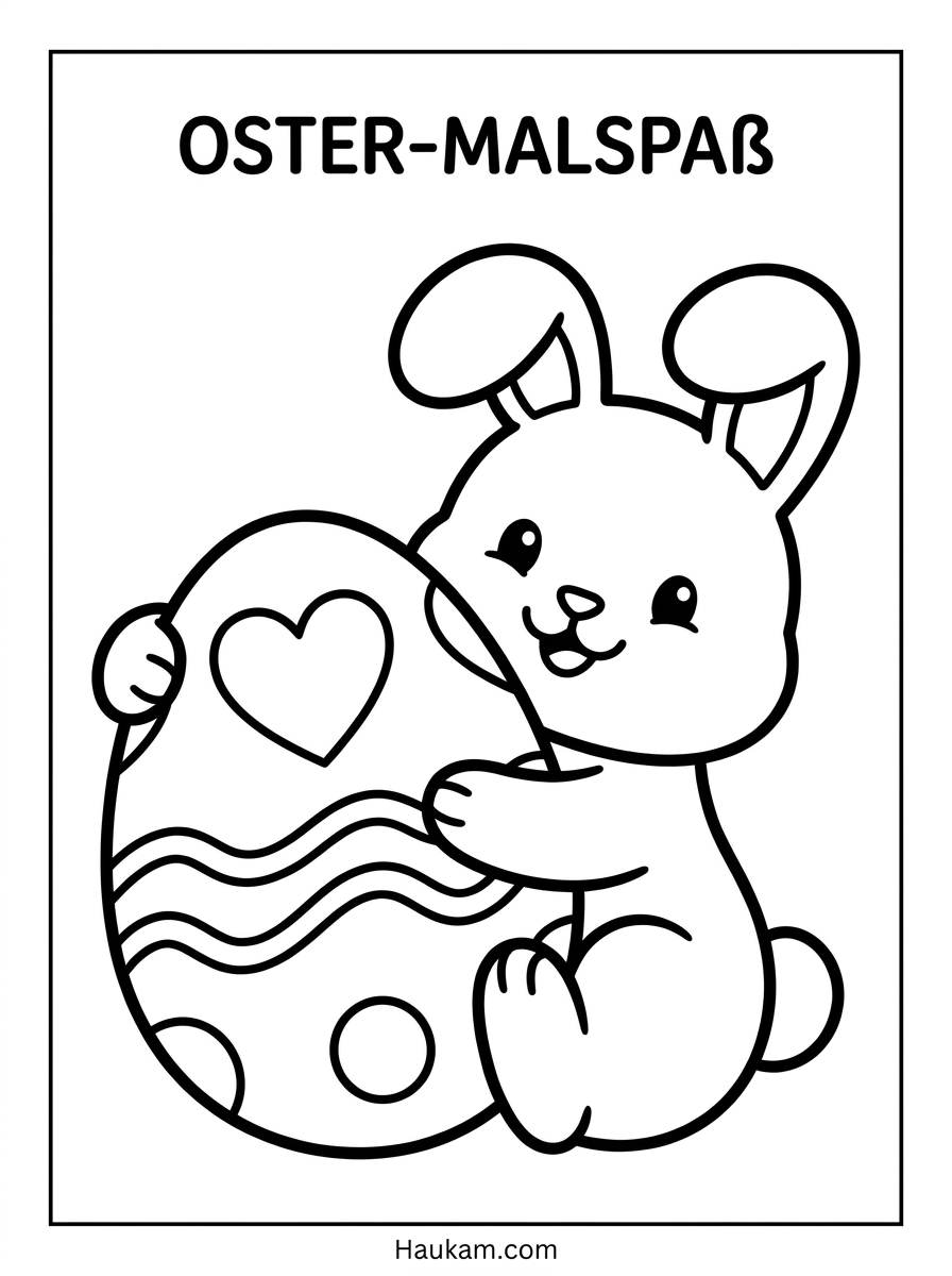 Ausmalbild Hase: 5 kostenlose Ausmalbilder für Kinder 2 Ausmalbild Hase mit Osterei – Häschen umarmt großes Ei, Malvorlage für Ostern