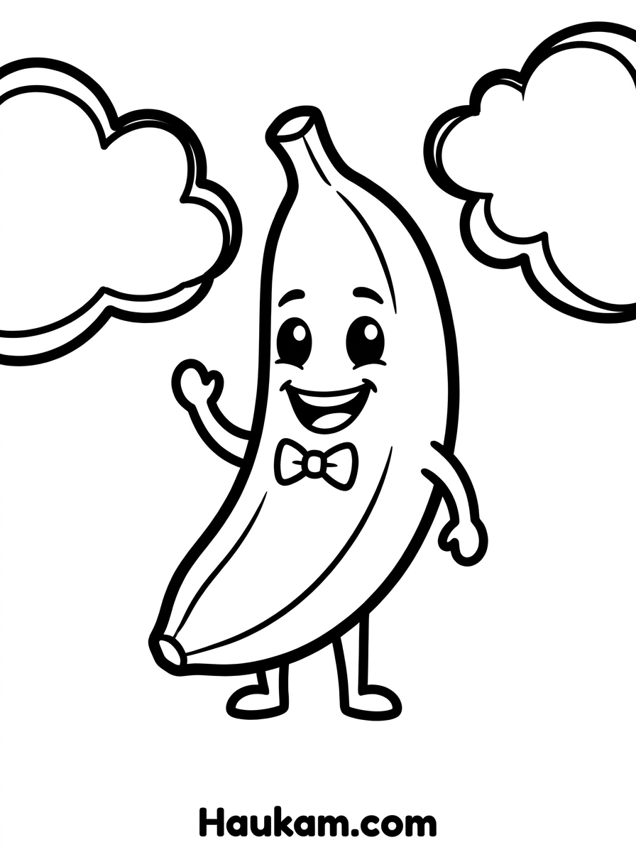 Ausmalbilder Obst für Kinder: süße Gratis-Malvorlagen 2 Ausmalbilder Obst Banane für Kinder zum Ausdrucken – fröhliches Obst-Motiv im Chibi-Stil