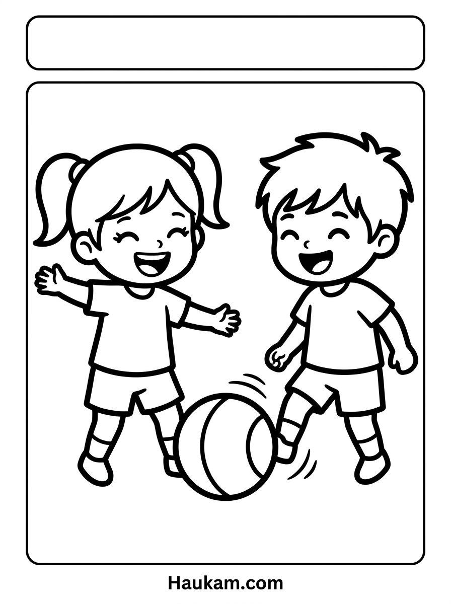 Ausmalbild Fußball: kostenlose Malvorlagen zum Ausdrucken 3 Ausmalbild Fußball mit zwei spielenden Kindern im Chibi-Stil, Malvorlage über Freundschaft und Teamgeist zum Ausdrucken