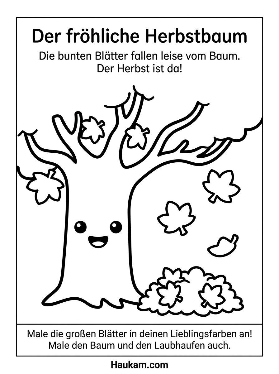 Ausmalbild Baum: kostenlose Vorlagen zum Ausdrucken 4 Ausmalbild Baum im Herbst mit fallenden Blättern – Malvorlage