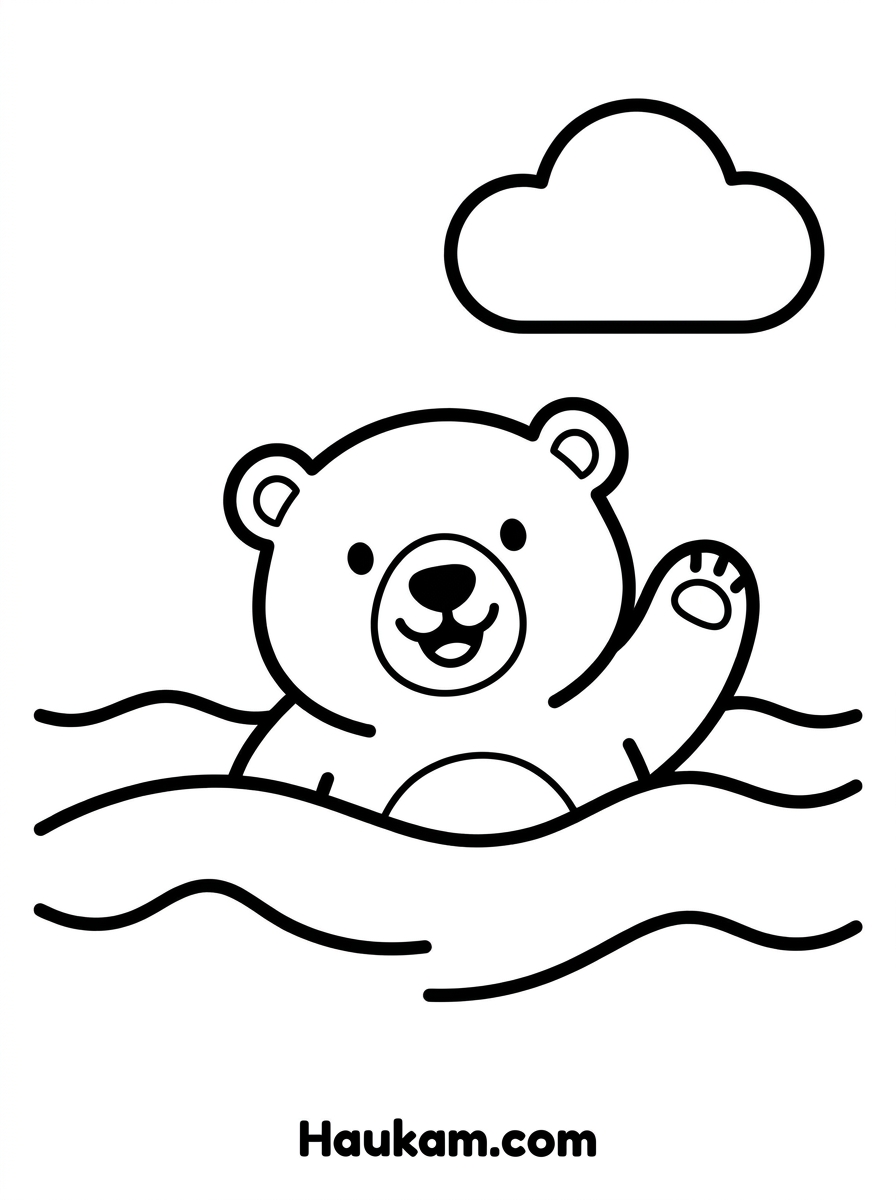 Ausmalbild Eisbären: kostenlose Malvorlagen für Kinder 4 Ausmalbild Eisbären – Eisbär schwimmt fröhlich im Wasser, Malvorlage mit Wellen für Kinder