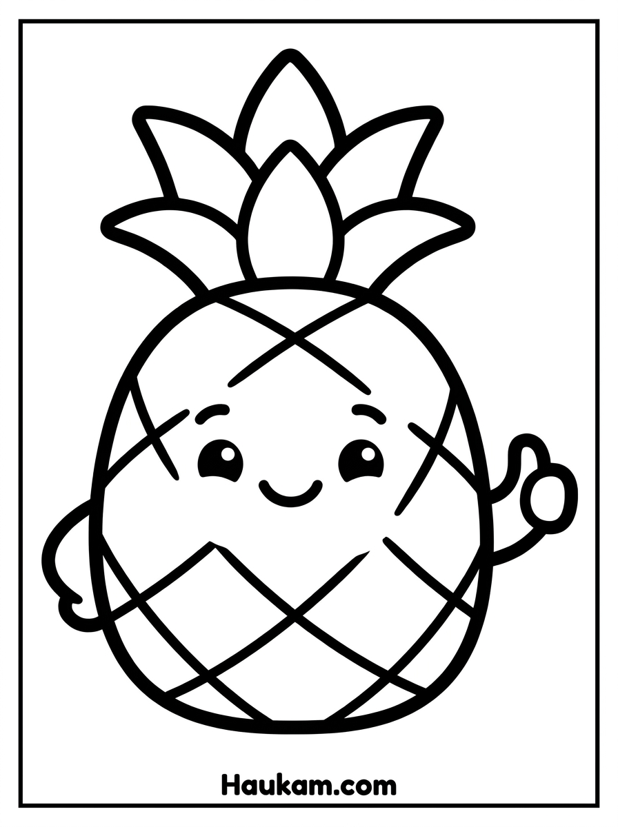 Ausmalbilder Obst für Kinder: süße Gratis-Malvorlagen 4 Ausmalbilder Obst Ananas für Kinder zum Ausdrucken – süßes exotisches Obst-Motiv