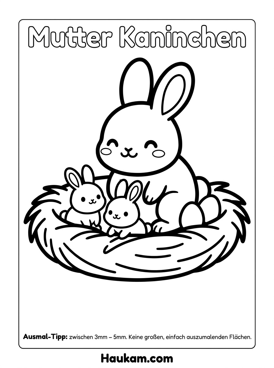 Osterhase Malvorlagen zum Ausdrucken: 5 süße Ausmalbilder 4 Osterhase Malvorlagen Hasenfamilie im Nest – Ausmalbild mit Hasenmama und Hasenkindern