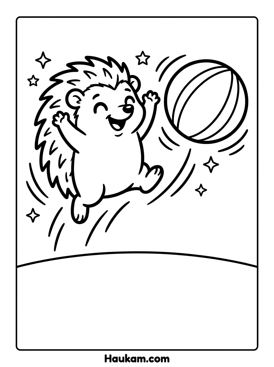 Igel zum Ausmalen: Kostenlose Malvorlagen zum Ausdrucken 10 Igel zum Ausmalen beim Spielen mit Ball – fröhliches Ausmalbild für Kinder