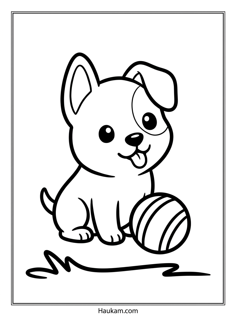 Hunde Ausmalbilder zum Ausdrucken: süße Motive für Kinder 1 Hunde Ausmalbilder für Kinder – niedlicher Welpe mit Ball zum Ausmalen