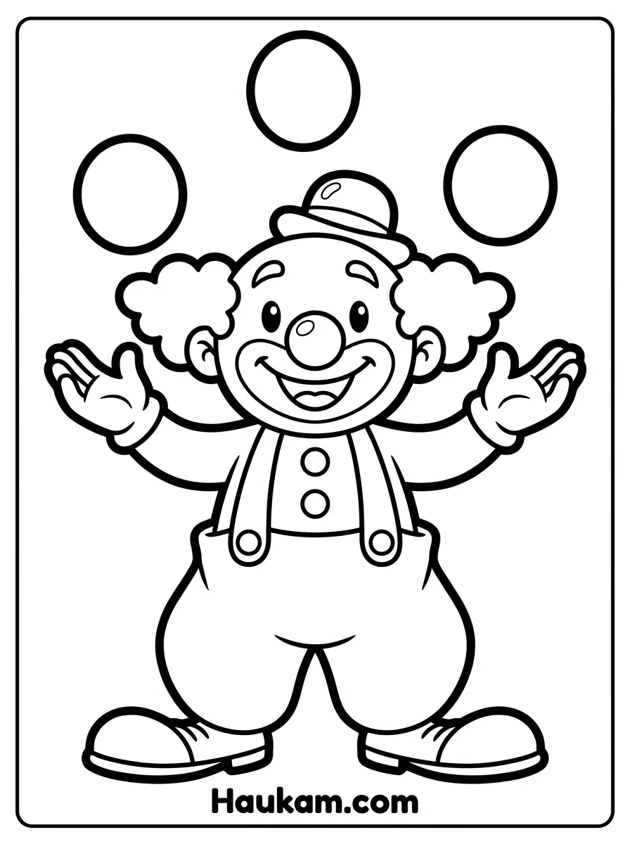 Ausmal Clown Kostenlos: 5 süße Ausmalbilder zum Ausdrucken 2 Ausmal Clown Vorlage: jonglierender Clown mit drei Bällen für Kinder