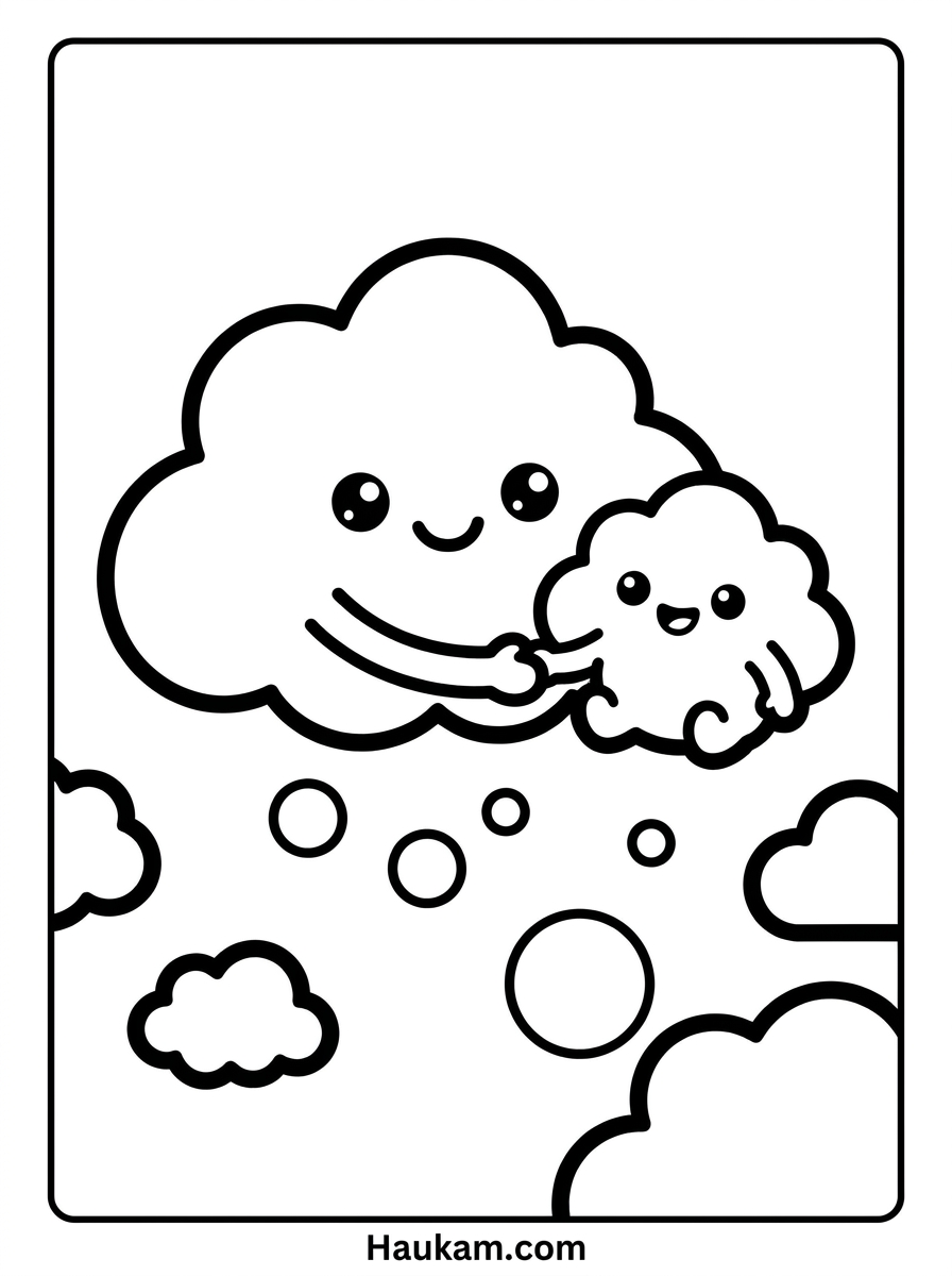 Wolken Ausmalbilder: 5 kostenlose Malvorlagen für Kinder 4 Wolken Ausmalbilder Wolkenfamilie – große und kleine Wolke Hand in Hand, Malvorlage über Zusammenhalt