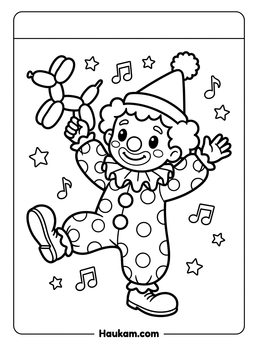 Ausmal Clown Kostenlos: 5 süße Ausmalbilder zum Ausdrucken 5 Ausmal Clown Vorlage: tanzender Clown mit Luftballon-Tier