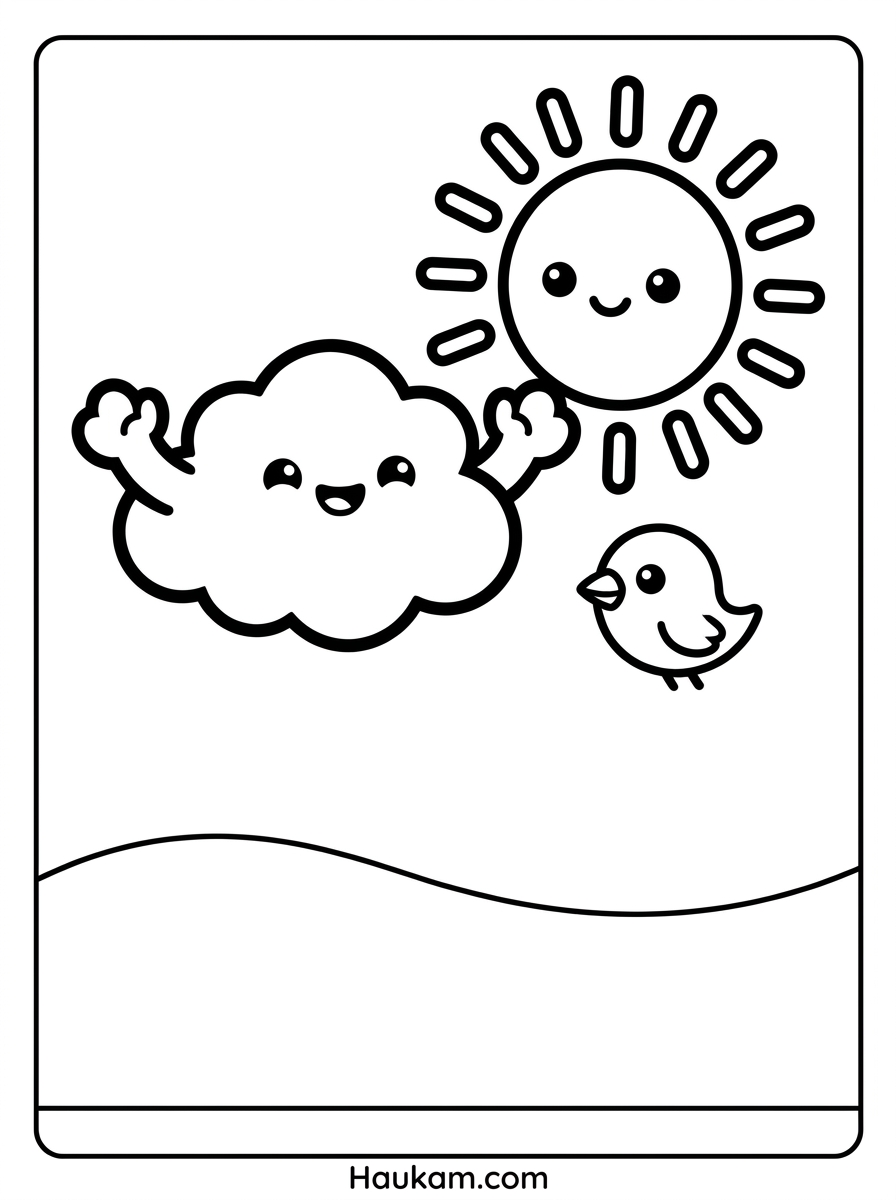 Wolken Ausmalbilder: 5 kostenlose Malvorlagen für Kinder 5 Wolken Ausmalbilder Wolke und Sonne – verspielte Malvorlage mit Vögeln für Kinder