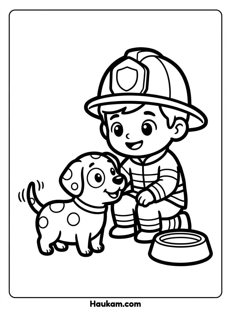 Feuerwehrmann Ausmalbilder kostenlos | Malvorlagen für Kids 4 Feuerwehrmann Ausmalbilder mit Dalmatiner Hund zum Ausmalen für Kindergarten und Zuhause