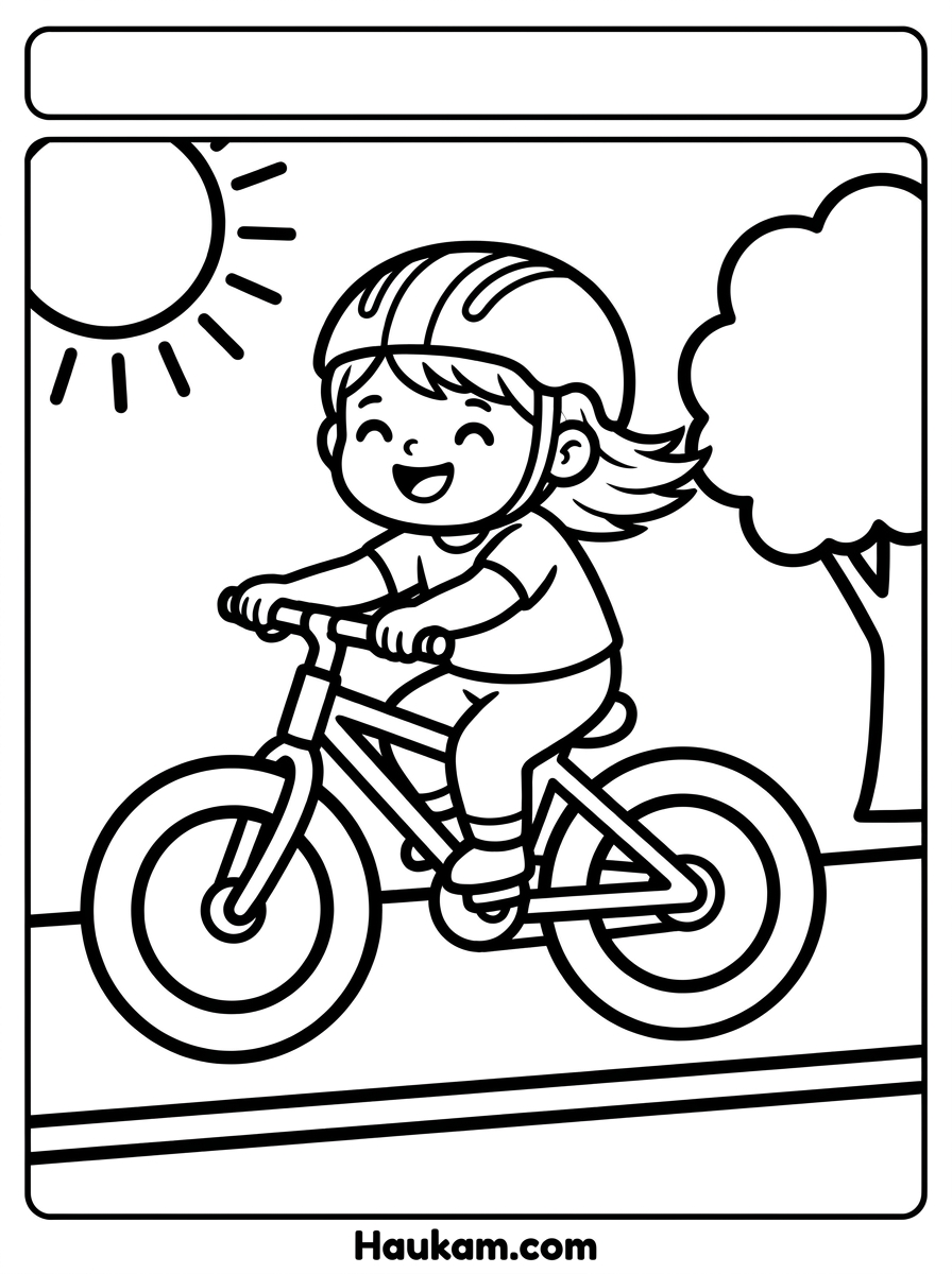 Sport Ausmalbilder für Kinder: Fünf kostenlose Malvorlagen 3 Sport Ausmalbilder Fahrrad fahren: Kind auf dem Fahrrad zum Ausmalen
