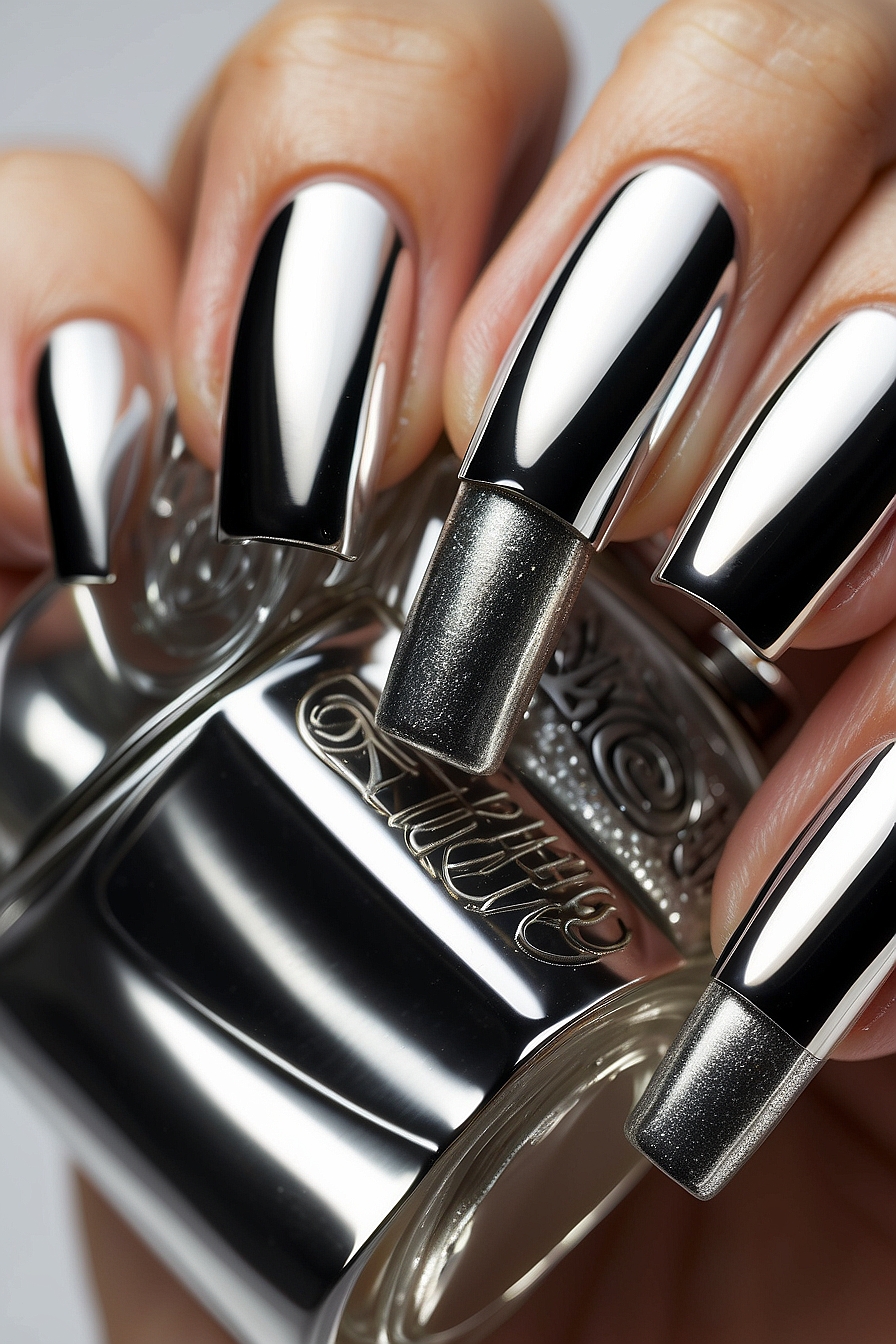 The Hottest Nail Color of the Season Chrome Silver Nails